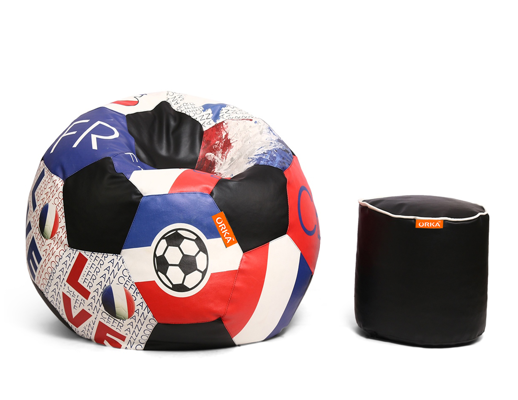 Orka Digital Printed XXXL Foorball With Mathching Footstool Filled Bean Bag With Beans (FB46 Multicolor)